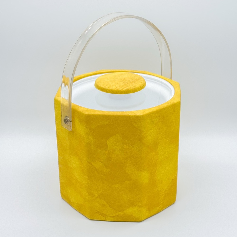 Mid Century Mod 60’s Kraftware Retro Yellow Ice Bucket Lucite Handle MCM Retro